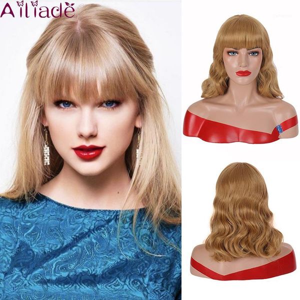 short water wave curly hair synthetic black gold can be used for female wigs heat-resistant fiber daily have bangs1